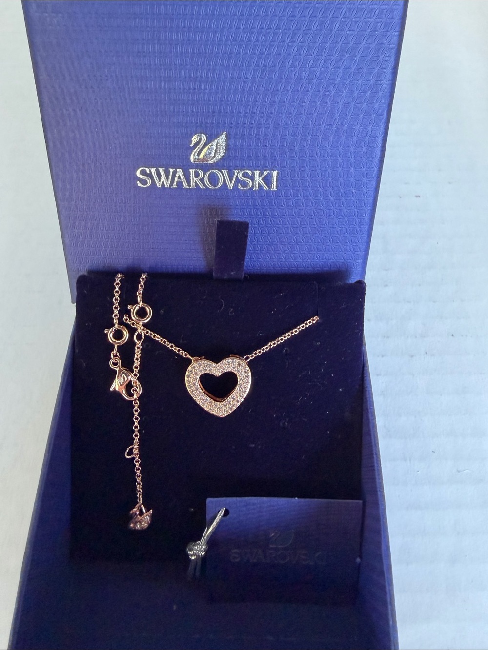 Swarovski Rose Gold Double Heart Pendant Necklace with Clear Crystals NWT - Picture 3 of 8